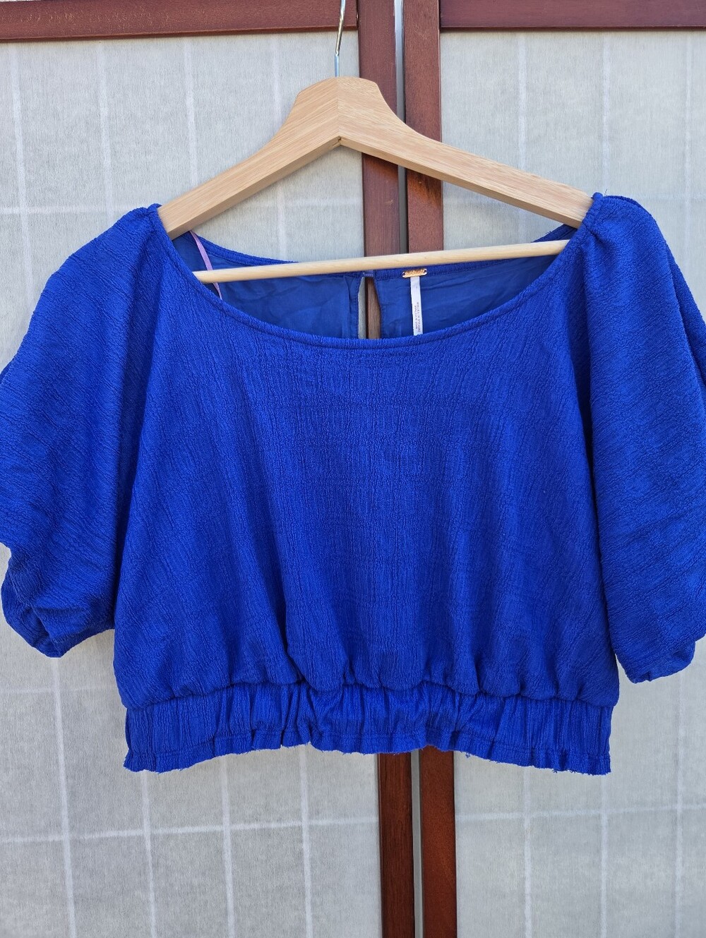 Free People Royal Blue Textured Cropped Top Boho Festival Cottagecore Size L
